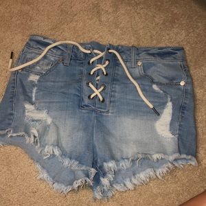 Lace Up Denim Shorts